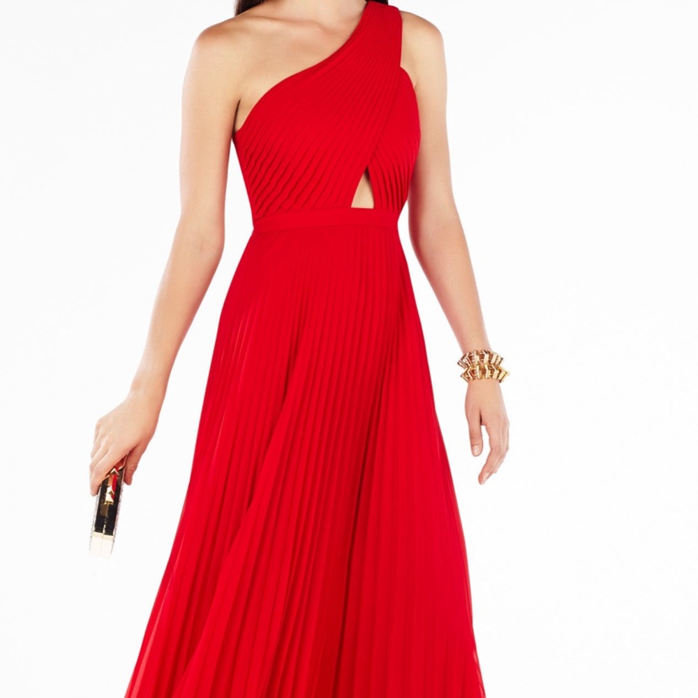 BCBG Gwendolyn One Shoulder Pleated Gown